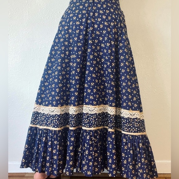 Upcycled Gunne Sax, Jessica’s Gunnies maxi skirt Floral Navy Maxi Skirt twee